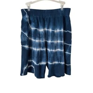 Earthbound Blue Tie-Dye Lounge Shorts Pockets Stretch Elastic Pull On Cotton Sm